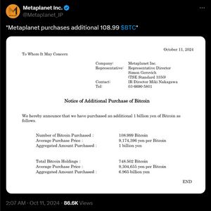 BlackRock and Metaplanet Increase Bitcoin Holdings with $742M Purchase, Now Hold 1.76% Supply