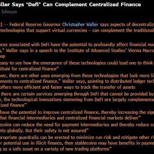 Fed's Waller: Stablecoins May Benefit Payment Systems, DeFi Could Complement Centralized Finance, Bullish Outlook