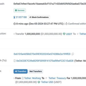 Tether Mints 1 Billion USDT on Ethereum, Total Supply Now $135.78B