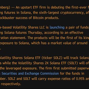 Volatility Shares to Launch SOLZ and SOLT, First Solana Futures ETFs with 2x Leveraged Option in US