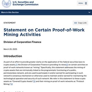 SEC Confirms Bitcoin and Proof-of-Work Mining Are Not Securities Under U.S. Law