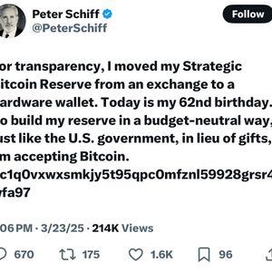 Peter Schiff Requests Bitcoin Gifts for 62nd Birthday, Accepts Bitcoin for Strategic Reserve Shift