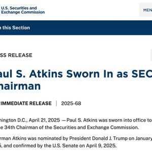 Trump-Nominated Paul Atkins Sworn In as 34th SEC Chairman, Aims to Review 72 Crypto ETF Applications
