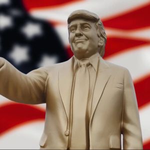 Trump immortalized in gold with Bitcoin statue near US Capitol