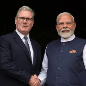 UK Prime Minister Keir Starmer and Indian Prime Minister Narendra Modi celebrates their July trade agreement in Mumbai