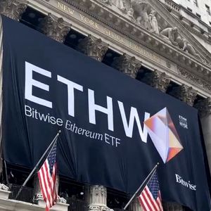 Bitwise Ethereum ETF Banner Hung on New York Stock Exchange