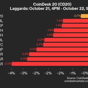 CoinDesk 20 Performance Update: HBAR Drops 3.5%, Leading Index Lower From Monday