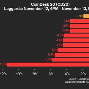 CoinDesk 20 Performance Update: HBAR Falls 11.4%, Leading Index Lower From Tuesday