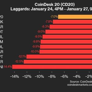 CoinDesk 20 Performance Update: UNI Plunges 14.4% Over Weekend as All Assets Decline