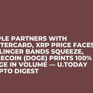 Ripple Partners With Mastercard, XRP Price Faces Bollinger Bands Squeeze, Dogecoin (DOGE) Prints 100% Surge in Volume — U.Today Crypto Digest