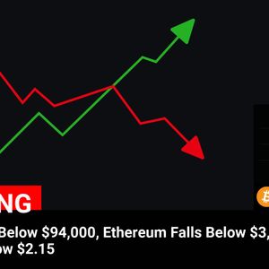 Cryptocurrency Market Update: Bitcoin Dips Below $94,000, Ethereum Falls Under $3,225, XRP Slips Below $2.15