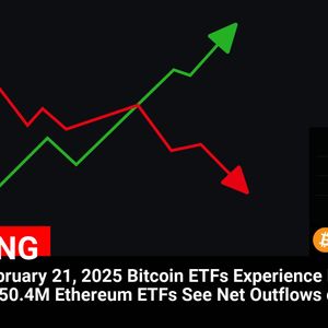 ETF Flows: February 21, 2025
Bitcoin ETFs Experience Net Outflows of -$50.4M
Ethereum ETFs See Net Outflows of -$8.9M

💰Coin:
Bitcoin ( $BTC ) $96,254.00
Ether...