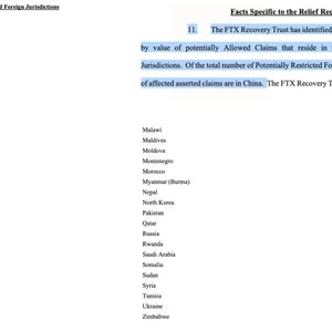New FTX bankruptcy filings show that users in 49 countries may be excluded from compensation due to local crypto laws.