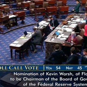 Senate Confirms Warsh as Fed Chair, CLARITY Act Heads to Vote, Polymarket Volume Drops 8.9%