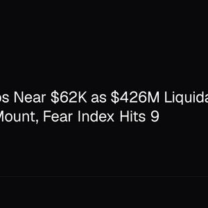 Bitcoin Slips Near $62K as $426M Liquidates, ETF Outflows Mount, Fear Index Hits 9