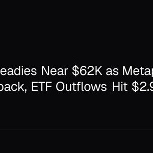 Bitcoin Steadies Near $62K as Metaplanet Eyes Buyback, ETF Outflows Hit $2.97B