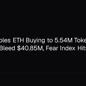 BitMine Triples ETH Buying to 5.54M Tokens as Spot ETFs Bleed $40.85M, Fear Index Hits 9