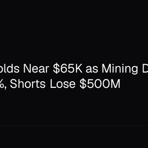 Bitcoin Holds Near $65K as Mining Difficulty Drops 10%, Shorts Lose $500M