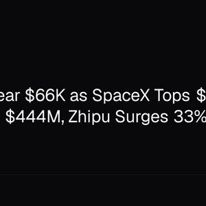 Bitcoin Near $66K as SpaceX Tops $2 Trillion, ARK Buys $444M, Zhipu Surges 33%
