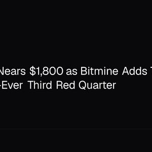 Ethereum Nears $1,800 as Bitmine Adds 76,881 ETH, Risks First-Ever Third Red Quarter