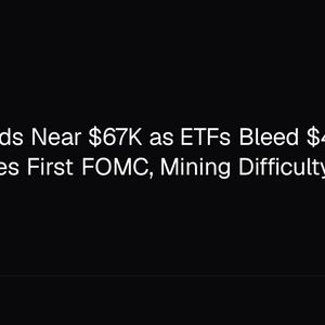 Bitcoin Holds Near $67K as ETFs Bleed $4.8B, Warsh Faces First FOMC, Mining Difficulty Drops 10%