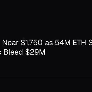 Ethereum Near $1,750 as 54M ETH Sit in Loss, Spot ETFs Bleed $29M
