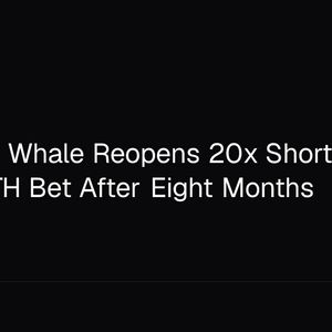 Ethereum Whale Reopens 20x Short With $19.7M ETH Bet After Eight Months