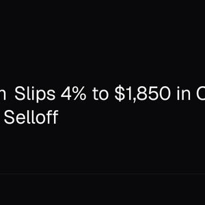 Ethereum Slips 4% to $1,850 in Chip-Led Risk-Off Selloff