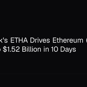 BlackRock's ETHA Drives Ethereum (ETH) ETF Inflows to $1.52 Billion in 10 Days