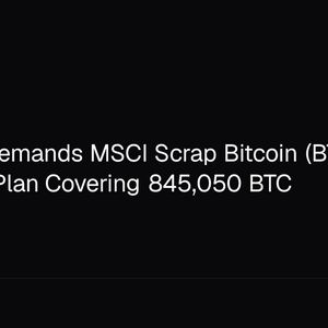 Strategy Demands MSCI Scrap Bitcoin (BTC) Index Exclusion Plan Covering 845,050 BTC