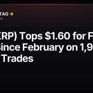 XRP (XRP) Tops $1.60 for First Time Since February on 1,917 Whale Trades