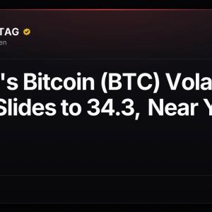 Deribit's Bitcoin (BTC) Volatility Index Slides to 34.3, Near Yearly Low