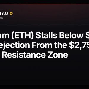 Ethereum (ETH) Stalls Below $2,700 After Rejection From the $2,750-$2,820 Resistance Zone