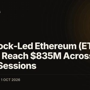 BlackRock-Led Ethereum (ETH) ETF Inflows Reach $835M Across Seven Sessions
