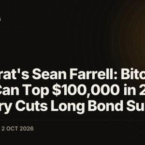 Fundstrat's Sean Farrell: Bitcoin (BTC) Can Top $100,000 in 2026 If Treasury Cuts Long Bond Supply