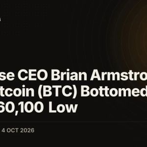 Coinbase CEO Brian Armstrong Says Bitcoin (BTC) Bottomed at the June $60,100 Low