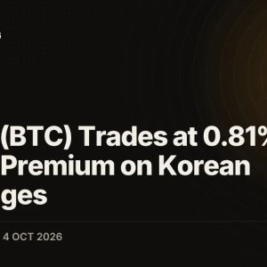 Bitcoin (BTC) Trades at 0.81% Kimchi Premium on Korean Exchanges