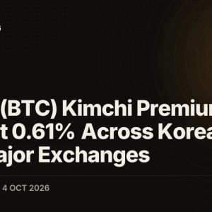 Bitcoin (BTC) Kimchi Premium Holds at 0.61% Across Korea's Four Major Exchanges