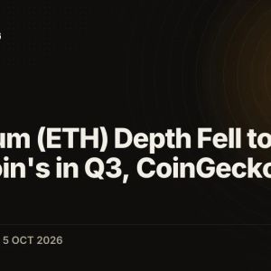 Ethereum (ETH) Depth Fell to 35% of Bitcoin's in Q3, CoinGecko Data Shows