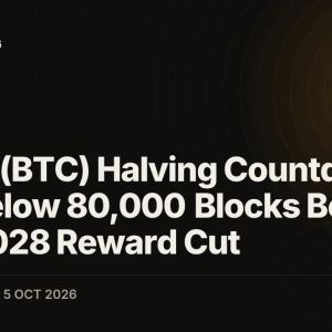 Bitcoin (BTC) Halving Countdown Falls Below 80,000 Blocks Before April 2028 Reward Cut