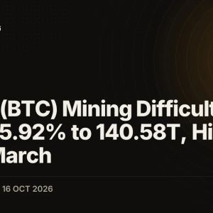 Bitcoin (BTC) Mining Difficulty Jumps 5.92% to 140.58T, Highest Since March