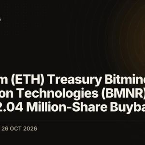 Ethereum (ETH) Treasury Bitmine Immersion Technologies (BMNR) Runs Record 2.04 Million-Share Buyback