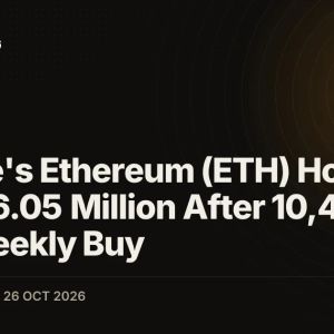 Bitmine's Ethereum (ETH) Holdings Reach 6.05 Million After 10,452 ETH Weekly Buy