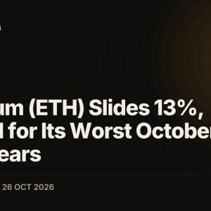 Ethereum (ETH) Slides 13%, Headed for Its Worst October in Eight Years
