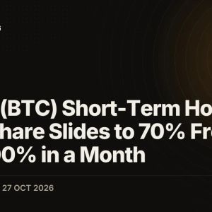 Bitcoin (BTC) Short-Term Holder Profit Share Slides to 70% From Near 100% in a Month