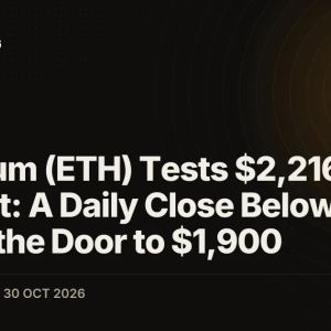 Ethereum (ETH) Tests $2,216 Support: A Daily Close Below Opens the Door to $1,900